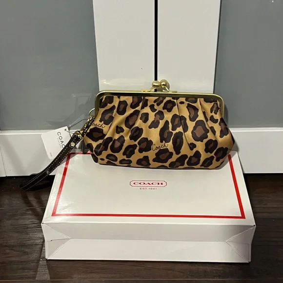 Coach Tan and Brown Leopard Wristlet - Picture 2 of 5